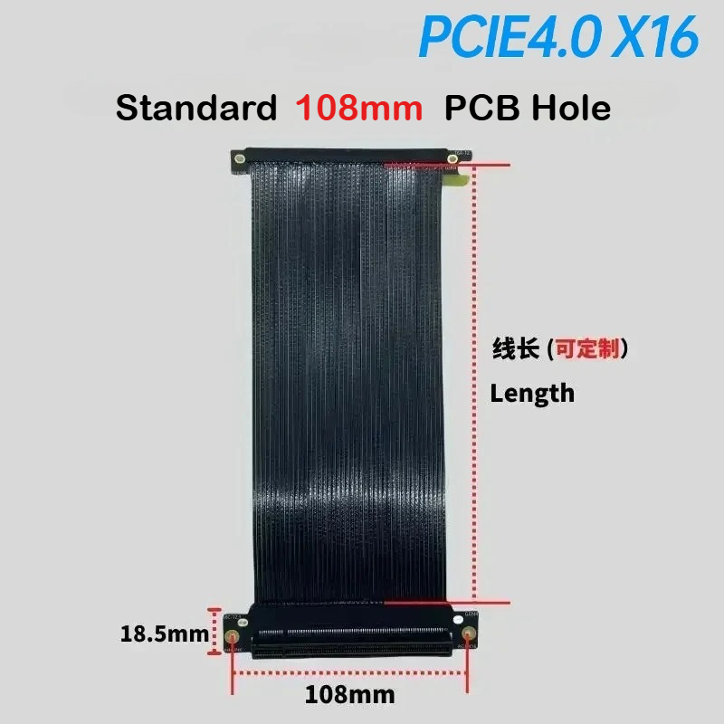 Itx Gpu Riser Pcie 4.0 16X - Verzilverde enkele omgekeerde 16x grafische kaart