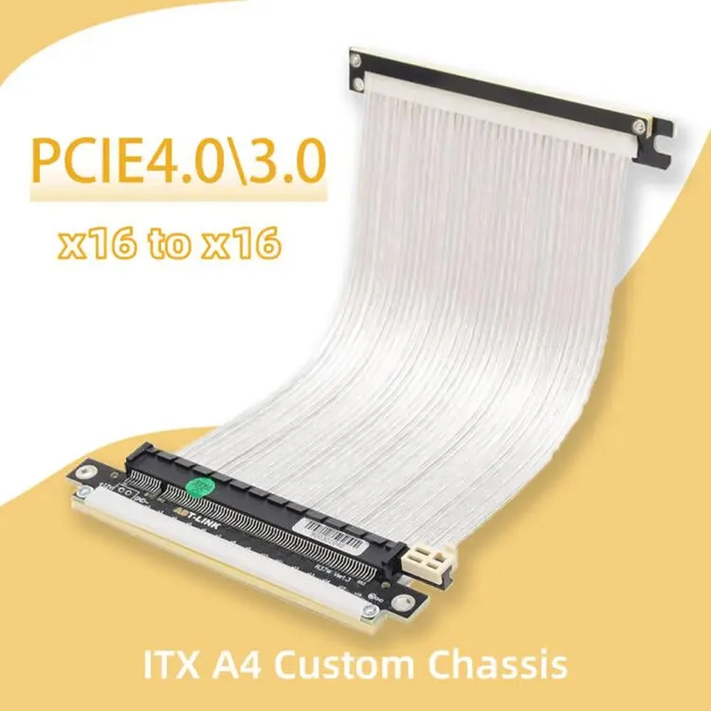 Itx Gpu Riser Pcie 4.0 16X - Zilver Wit Reverse PCIE 4.0 Afgeschermde